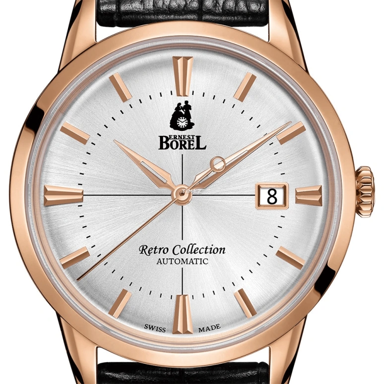 Ernest Borel,Retro 40mm,40mm,Stainless Steel,Silver,Automatic,Day,Sapphire,Crystal Glass,GGR8580,GGR8580-214BK