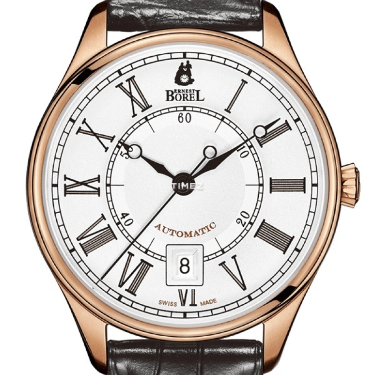 Ernest Borel,Retro 40.50mm,40.50mm,Stainless Steel,White,Automatic,Day,Sapphire,Crystal Glass,GGR8180,GGR8180-251BK