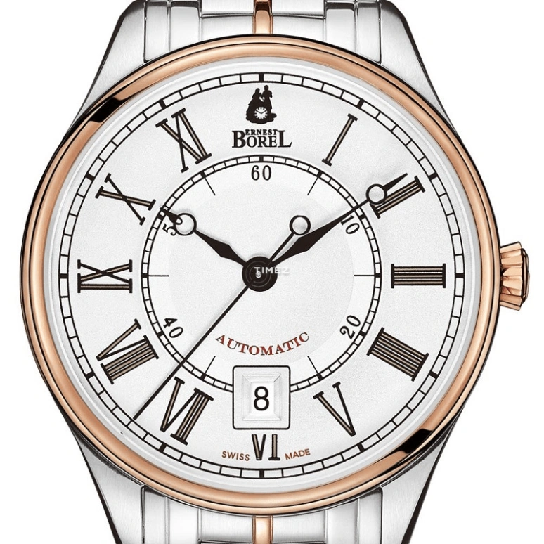 Ernest Borel,Retro 40.50mm,40.50mm,Stainless Steel,White,Automatic,Day,Sapphire,Crystal Glass,GBR8180,GBR8180-251