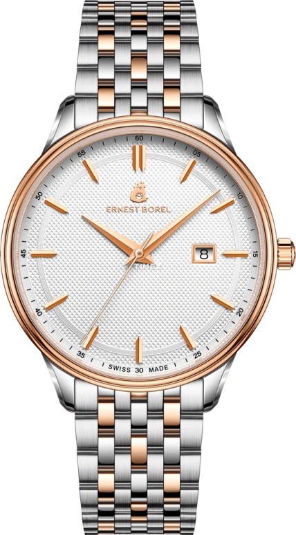 Ernest Borel,Yally 39mm,39mm,Stainless Steel,Silver White,Quartz,Day,Sapphire,Crystal Glass,N0501G0A,N0501G0A-QN4N