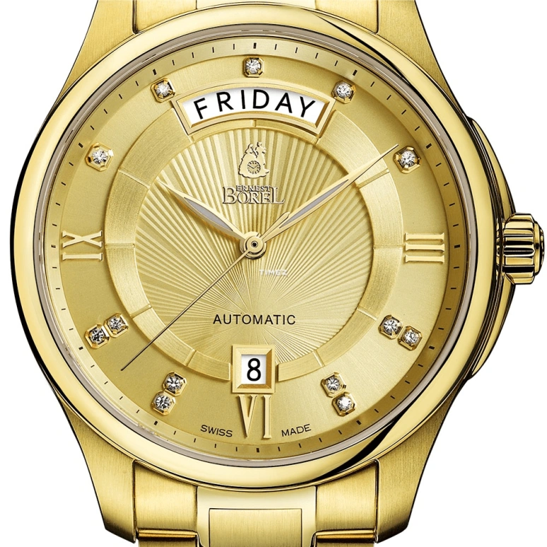 Ernest Borel,Braque 41mm,41mm,Stainless Steel,Gold,Automatic,Date,Day,GG7350W,GG7350W-1591