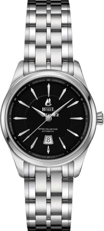 Ernest Borel,Retro 31mm,31mm,Stainless Steel,Black,Automatic,Day,Sapphire,Crystal Glass,LS8380,LS8380-58121