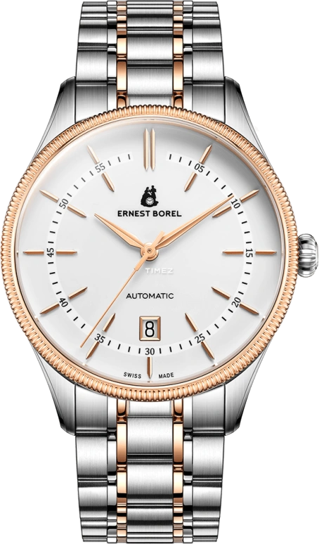 Ernest Borel,Retro 40.50mm,40.50mm,Stainless Steel,Silver White,Automatic,Day,Sapphire,Crystal Glass,E0709G0A,E0709G0A-MN4N