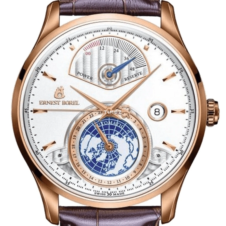 Ernest Borel,Grandeur 42mm,42mm,Stainless Steel,White,Automatic,Day,Power Reserve Indicator,Dule Time,GGR2101,GGR2101-211BR