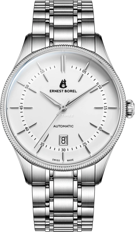 Ernest Borel,Retro 40.50mm,40.50mm,Stainless Steel,Silver White,Automatic,Day,Sapphire,Crystal Glass,E0709G0B,E0709G0B-MS4S