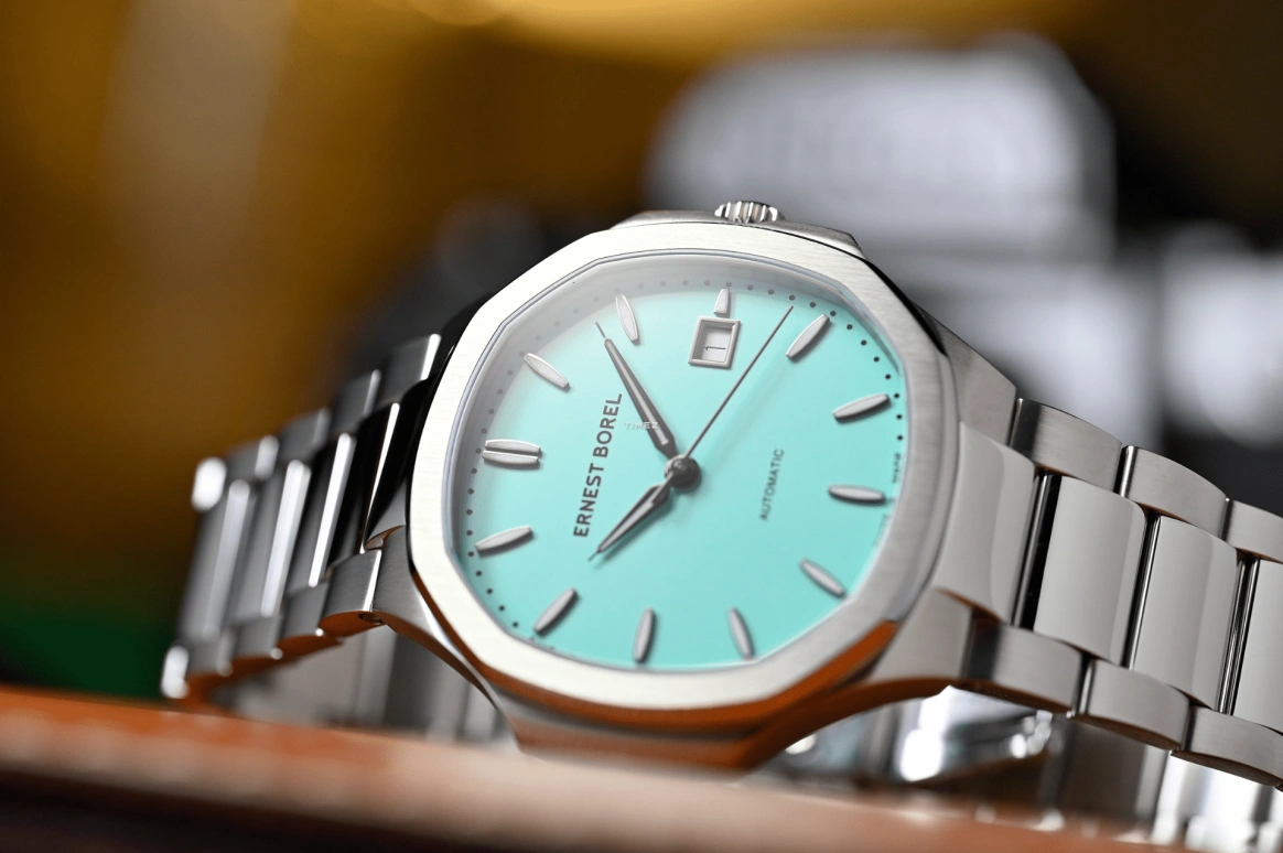 Ernest Borel,Retro 46.50mm,46.50mm,Stainless Steel,Blue,Automatic,Day,Sapphire,Crystal Glass,N0404G0S,N0404G0S-MS6S
