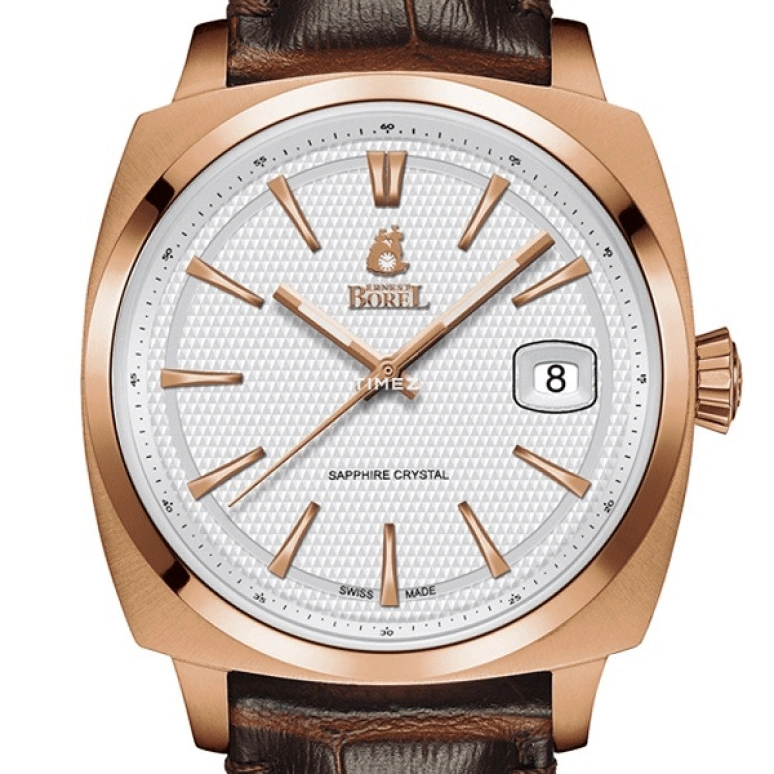 Ernest Borel,Retro 34mm,34mm,Stainless Steel,White,Quartz,Day,Sapphire,Crystal Glass,LGR901S,LGR901S-4529BR