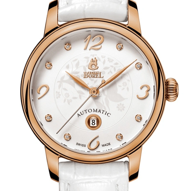 Ernest Borel,Iris 33.50mm,33.50mm,Stainless Steel,Cream,Automatic,Day,Sapphire,Crystal Glass,LGR6001,LGR6001-27291WH