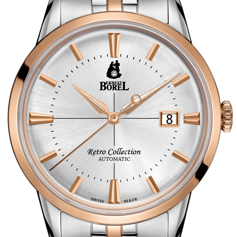Ernest Borel,Retro 40mm,40mm,Stainless Steel,Silver,Automatic,Day,Sapphire,Crystal Glass,GBR8580,GBR8580-214