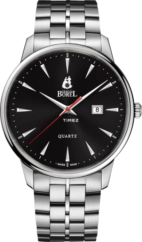 Ernest Borel,Yally 41mm,41mm,Stainless Steel,Black,Quartz,Day,Sapphire,Crystal Glass,N0413G0C,N0413G0C-QS5S