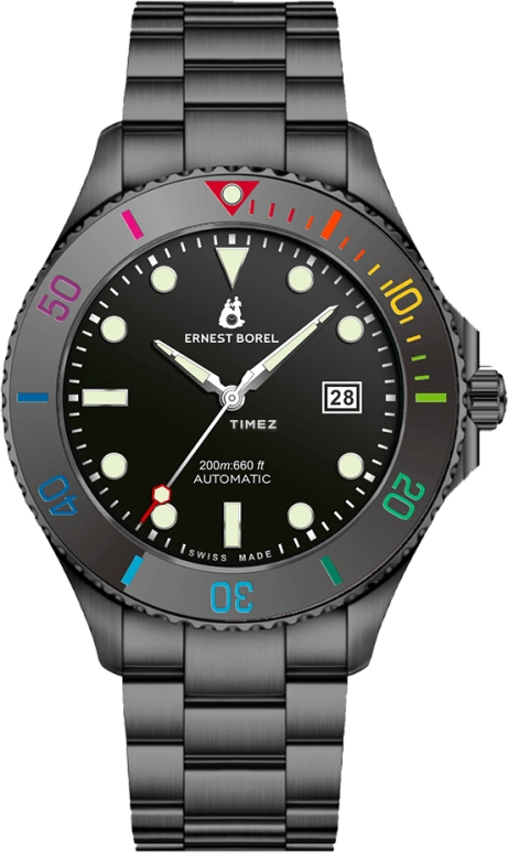 Ernest Borel,Sage 42mm,42mm,Stainless Steel,Black,Automatic,Day,Sapphire,Crystal Glass,N0735G0D,N0735G0D-MZ5W
