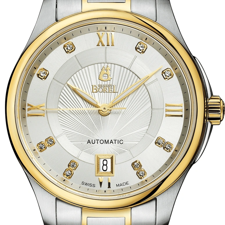 Ernest Borel,Braque 38.50mm,38.50mm,Stainless Steel,Silver,Automatic,Day,Sapphire,Crystal Glass,BB7350,BB7350-2599