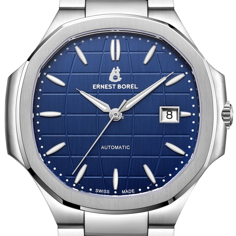 Ernest Borel,Retro 42.50mm,42.50mm,Stainless Steel,Blue,Processor,Day,Sapphire,Crystal Glass,N0404G0B,N0404G0B-MS6S