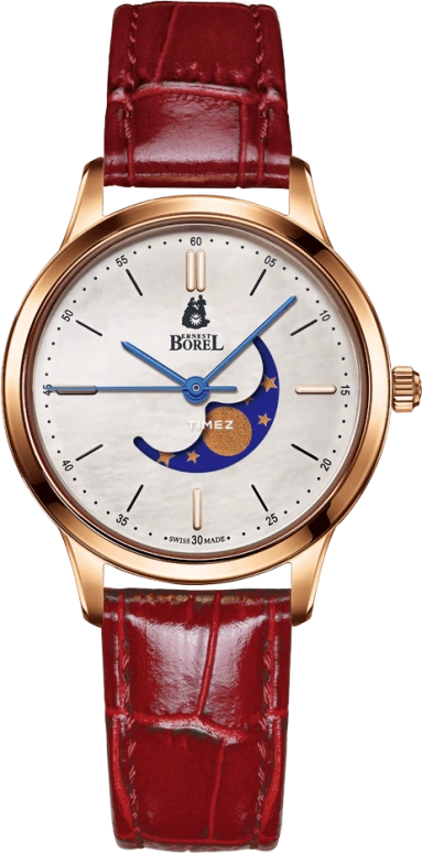 Ernest Borel,Danaus 29mm,29mm,Stainless Steel,Silver White,Quartz,Moonphase,Sapphire,Crystal Glass,LGR880,LGR880-412RD