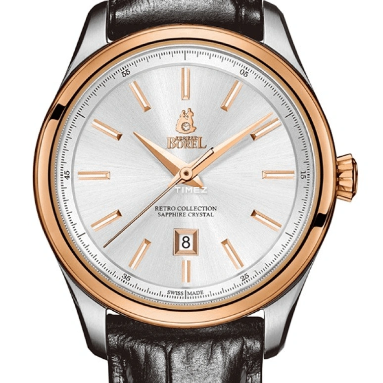 Ernest Borel,Retro 31mm,31mm,Stainless Steel,Silver,Quartz,Day,Sapphire,Crystal Glass,LBR906,LBR906-212BK