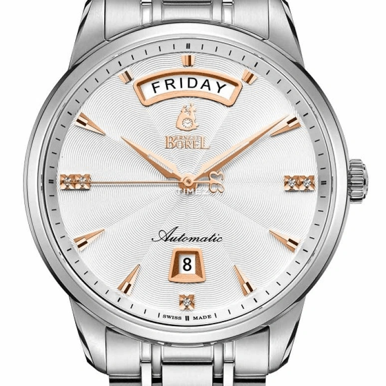 Ernest Borel,Jules 40mm,40mm,Stainless Steel,Silver White,Automatic,Date,Day,GS9160W,GS9160W-221