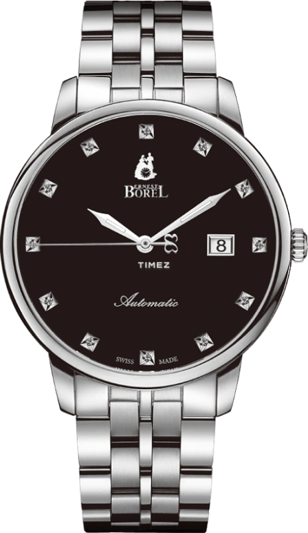 Ernest Borel,Jules 40mm,40mm,Stainless Steel,Black,Automatic,Day,42hours,N0708G0A,N0708G0A-MS5S