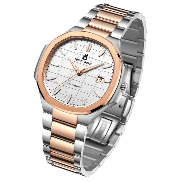 Ernest Borel,Retro 42.50mm,42.50mm,Stainless Steel,Silver White,Automatic,Day,Sapphire,Crystal Glass,N0404G0A,N0404G0A-MN2N
