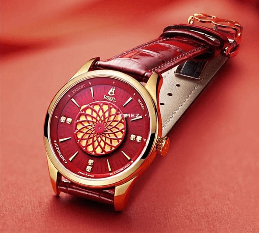 Ernest Borel,Cocktail 35mm,35mm,Stainless Steel,Red,Automatic,Sapphire,Crystal Glass,Round,BG8080,BG8080-78211RD