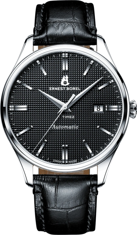 Ernest Borel,Retro 40.50mm,40.50mm,Stainless Steel,Black,Automatic,Day,Sapphire,Crystal Glass,E0405G0C,E0405G0C-MS5L