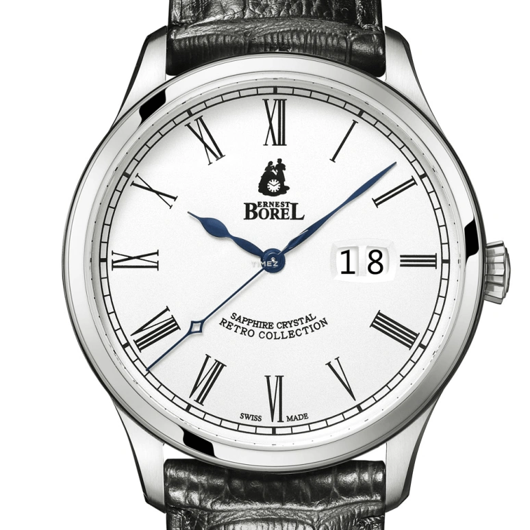 Ernest Borel,Retro 42mm,42mm,Stainless Steel,White,Automatic,Big Date,Sapphire,Crystal Glass,GS8680T6,GS8680T6-48551BK