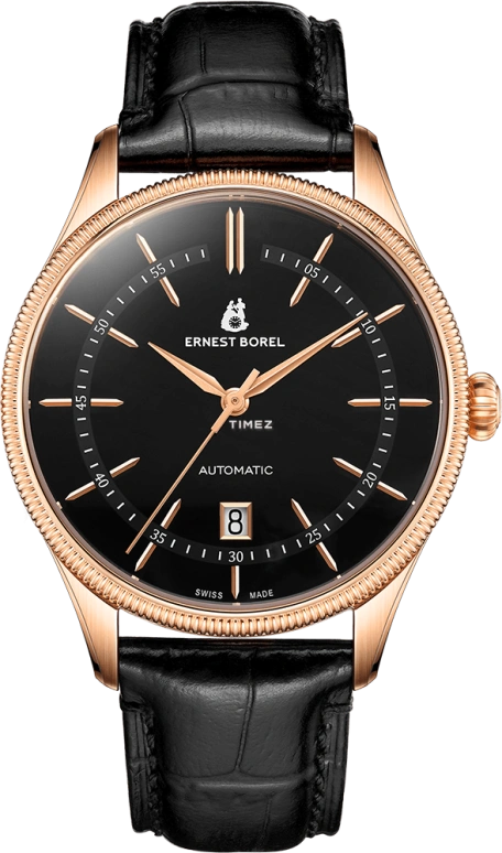 Ernest Borel,Retro 40.50mm,40.50mm,Stainless Steel,Black,Automatic,Day,Sapphire,Crystal Glass,E0709G0C,E0709G0C-MR5L