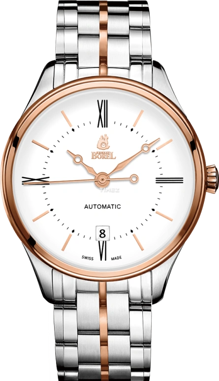 Ernest Borel,Retro 40.50mm,40.50mm,Stainless Steel,White,Automatic,Day,Sapphire,Crystal Glass,N0406G0B,N0406G0B-MN4N