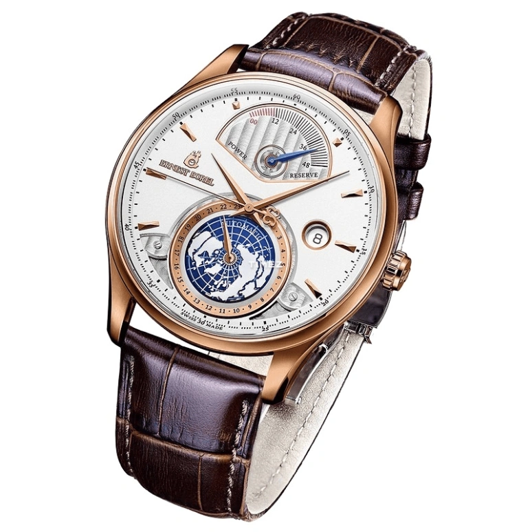 Ernest Borel,Grandeur 42mm,42mm,Stainless Steel,White,Automatic,Day,Power Reserve Indicator,Dule Time,GGR2101,GGR2101-211BR