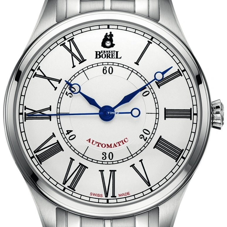Ernest Borel,Retro 40.50mm,40.50mm,Stainless Steel,Silver White,Automatic,Sapphire,Crystal Glass,Tonneau,GS8180,GS8180-28551