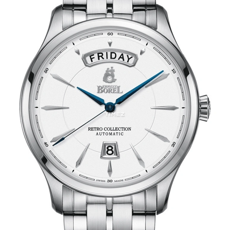 Ernest Borel,Retro 42mm,42mm,Stainless Steel,Silver White,Automatic,Date,Day,GS8380,GS8380-48121