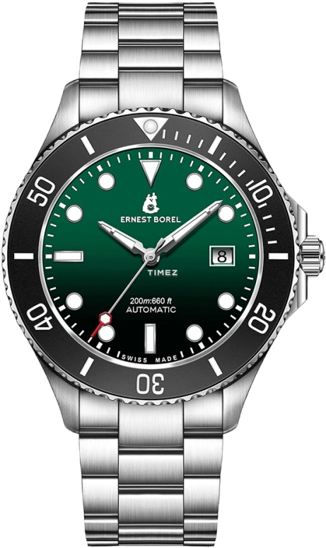 Ernest Borel,Sage 42mm,42mm,Stainless Steel,Black,Green,Automatic,Day,Sapphire,Crystal Glass,N0735G0A,N0735G0A-MC9S