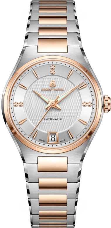 Ernest Borel,Heritage 32.50mm,32.50mm,Stainless Steel,Silver,Automatic,Day,Sapphire,Crystal Glass,N0565B0A,N0565B0A-MN2N