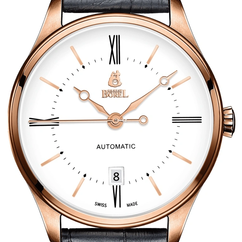 Ernest Borel,Retro 40.50mm,40.50mm,Stainless Steel,White,Automatic,Day,Sapphire,Crystal Glass,GGR8180,GGR8180-412BK