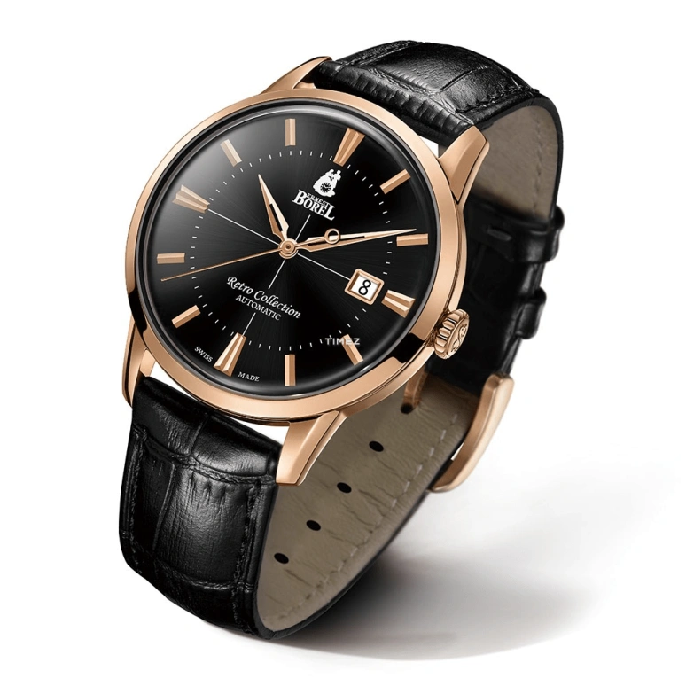 Ernest Borel,Retro 40mm,40mm,Stainless Steel,Black,Automatic,Day,Sapphire,Crystal Glass,GGR8580,GGR8580-511BK