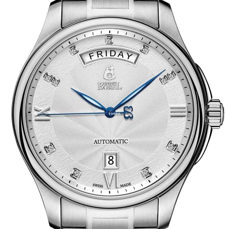 Ernest Borel,Braque 40mm,40mm,Stainless Steel,Silver,Automatic,Date,Day,GS7350W,GS7350W-221