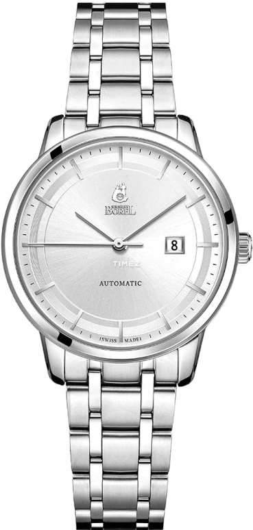 Ernest Borel,Yally 30mm,30mm,Stainless Steel,Silver,Automatic,Day,Sapphire,Crystal Glass,LS5690,LS5690-211