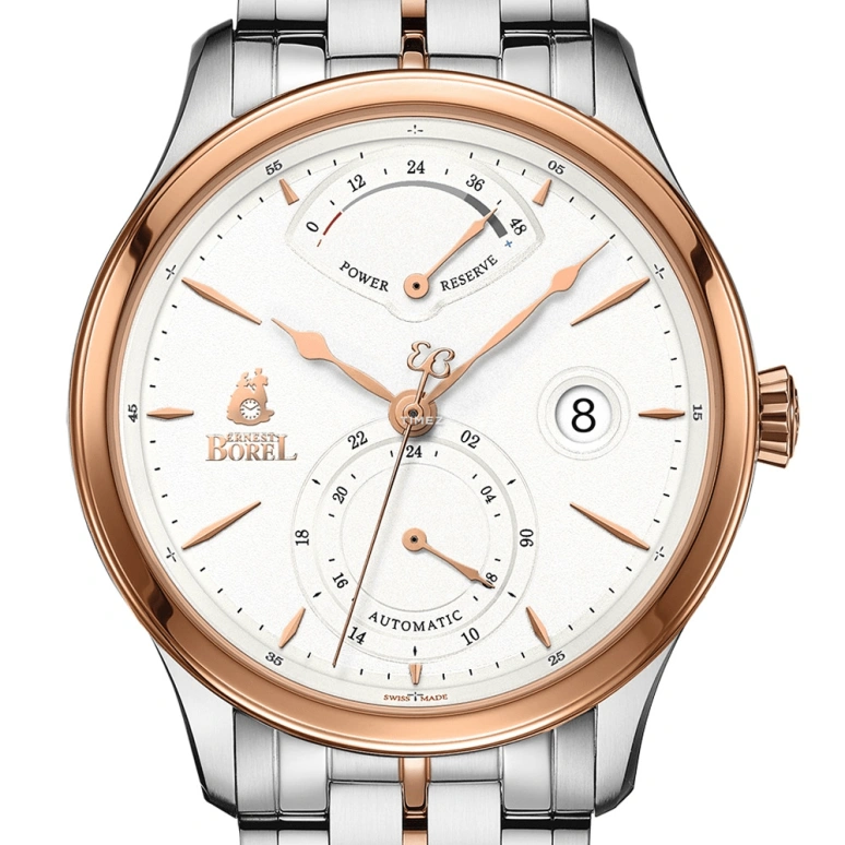 Ernest Borel,Retro 42mm,42mm,Stainless Steel,White,Automatic,Day,Power Reserve Indicator,Dule Time,GBR8880P3,GBR8880P3-25191