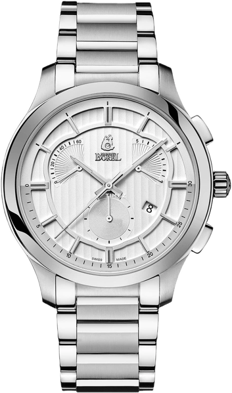 Ernest Borel,Harmonic 41mm,41mm,Stainless Steel,Silver White,Quartz,Chronograph,Day,GS608F1,GS608F1-4522