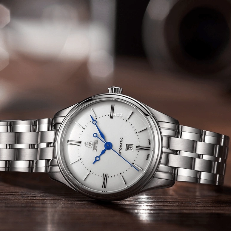 Ernest Borel,Retro 40.50mm,40.50mm,Stainless Steel,White,Automatic,Day,Sapphire,Crystal Glass,GS8180,GS8180-411