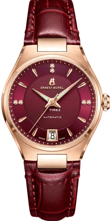 Ernest Borel,Heritage 32.50mm,32.50mm,Stainless Steel,Red,Automatic,Day,Sapphire,Crystal Glass,N0565B0F,N0565B0F-MR7L