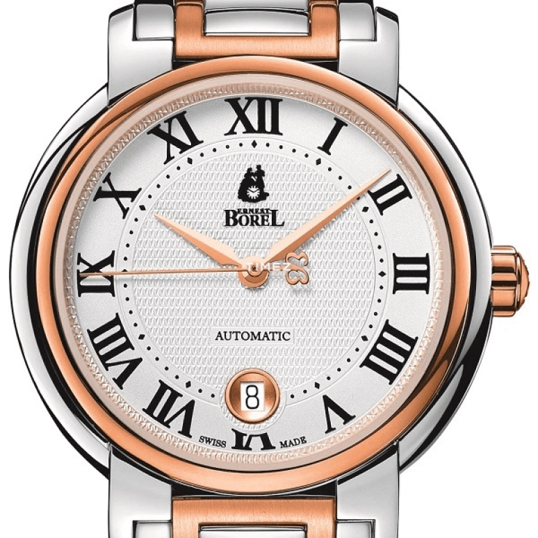 Ernest Borel,Romance 40.50mm,40.50mm,Stainless Steel,Silver White,Automatic,Day,Sapphire,Crystal Glass,GBR1856N,GBR1856N-253