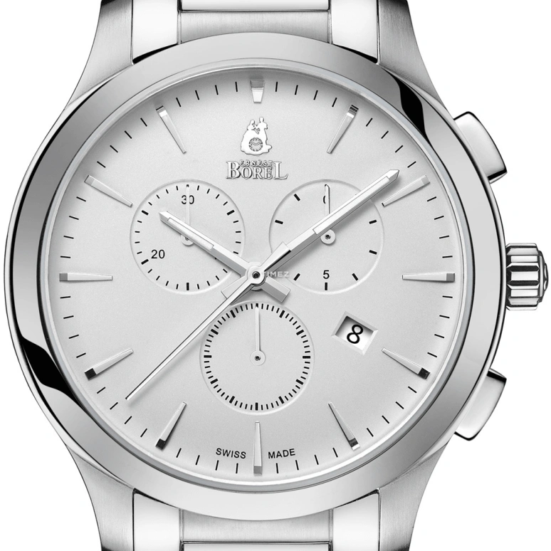 Ernest Borel,Harmonic 41mm,41mm,Stainless Steel,Silver,Quartz,Chronograph,Day,GS608F2,GS608F2-4822