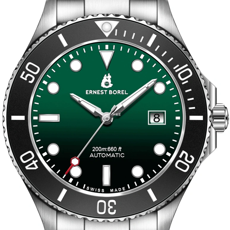 Ernest Borel,Sage 42mm,42mm,Stainless Steel,Black,Green,Automatic,Day,Sapphire,Crystal Glass,N0735G0A,N0735G0A-MC9S