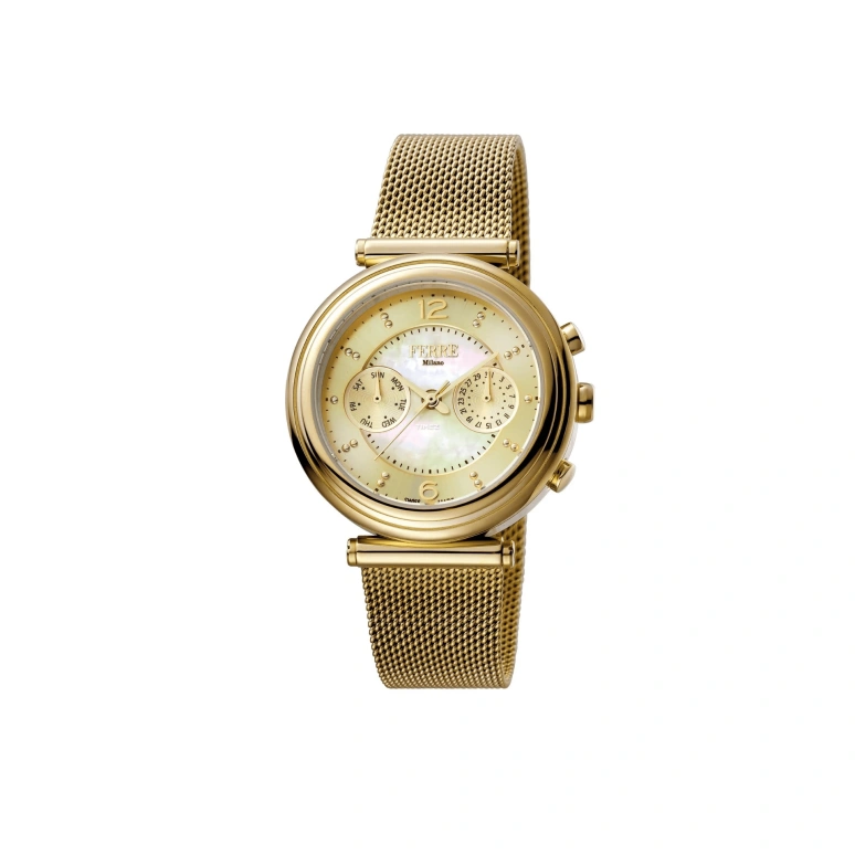 Ferre Milano,Womens 36mm,36mm,Stainless Steel,Champagne,Silver White,Quartz,Date,Day,FM1L081M0061