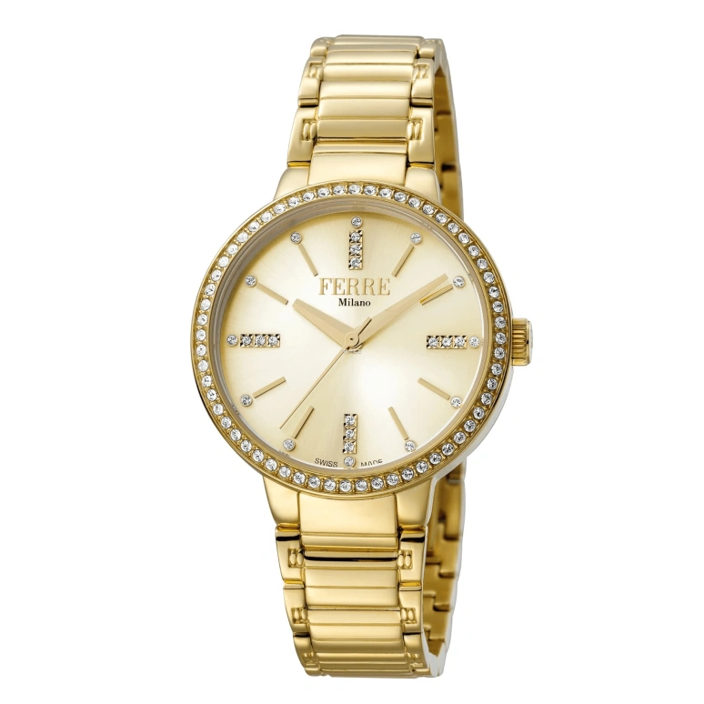 Ferre Milano,Womens 34mm,34mm,Stainless Steel,Champagne,Quartz,Hardlex,Round,FM1L084M0061