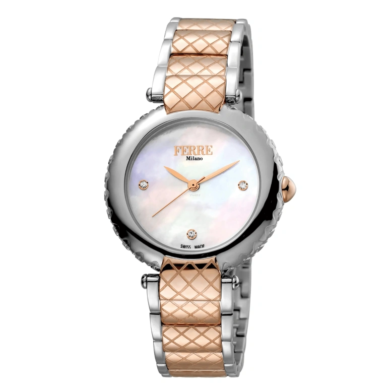 Ferre Milano,Womens 34mm,34mm,Stainless Steel,White,Quartz,Hardlex,Round,FM1L099M0091
