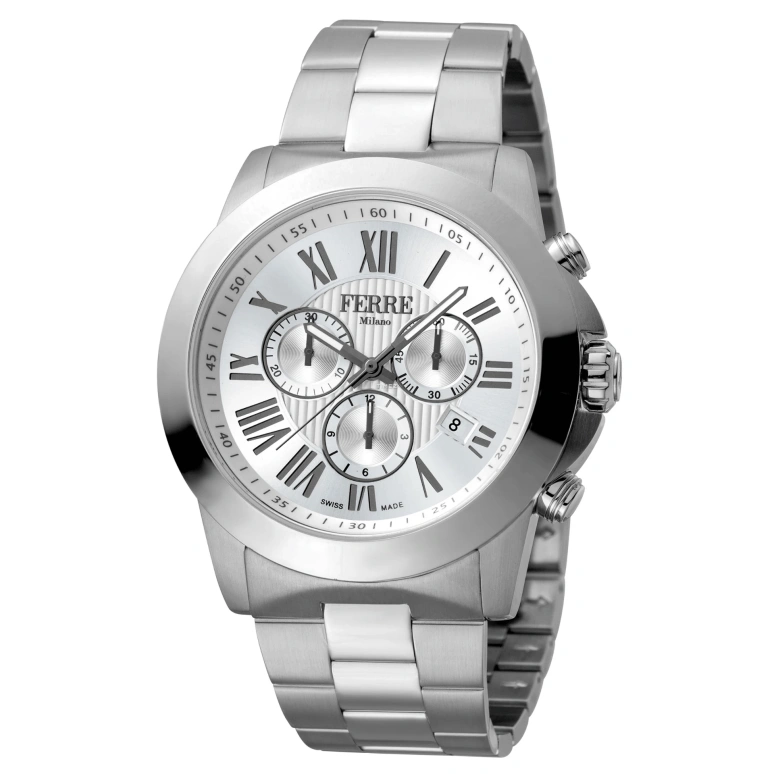 Ferre Milano,Mens 44mm,44mm,Stainless Steel,Silver,Quartz,Chronograph,Day,FM1G079M0061