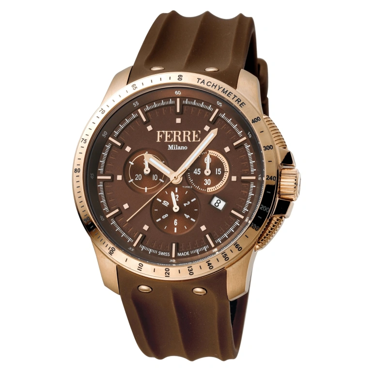 Ferre Milano,Mens 45mm,45mm,Stainless Steel,Brown,Quartz,Chronograph,Day,FM1G078P0021