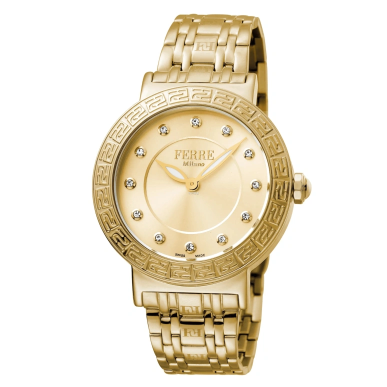 Ferre Milano,Womens 38mm,38mm,Stainless Steel,Champagne,Quartz,Hardlex,Round,FM1L041M0181