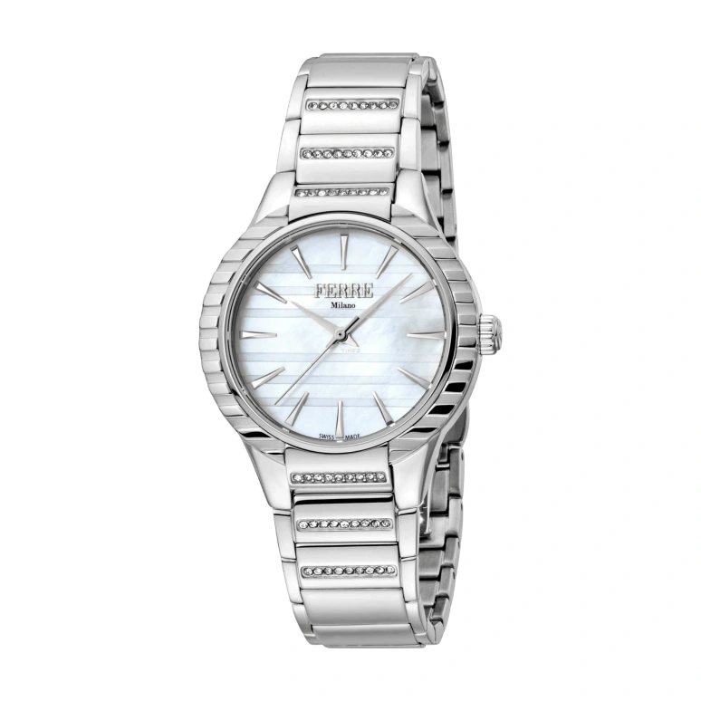 Ferre Milano,Womens 32mm,32mm,Stainless Steel,Silver White,White,Quartz,Hardlex,Round,FM1L114M0051